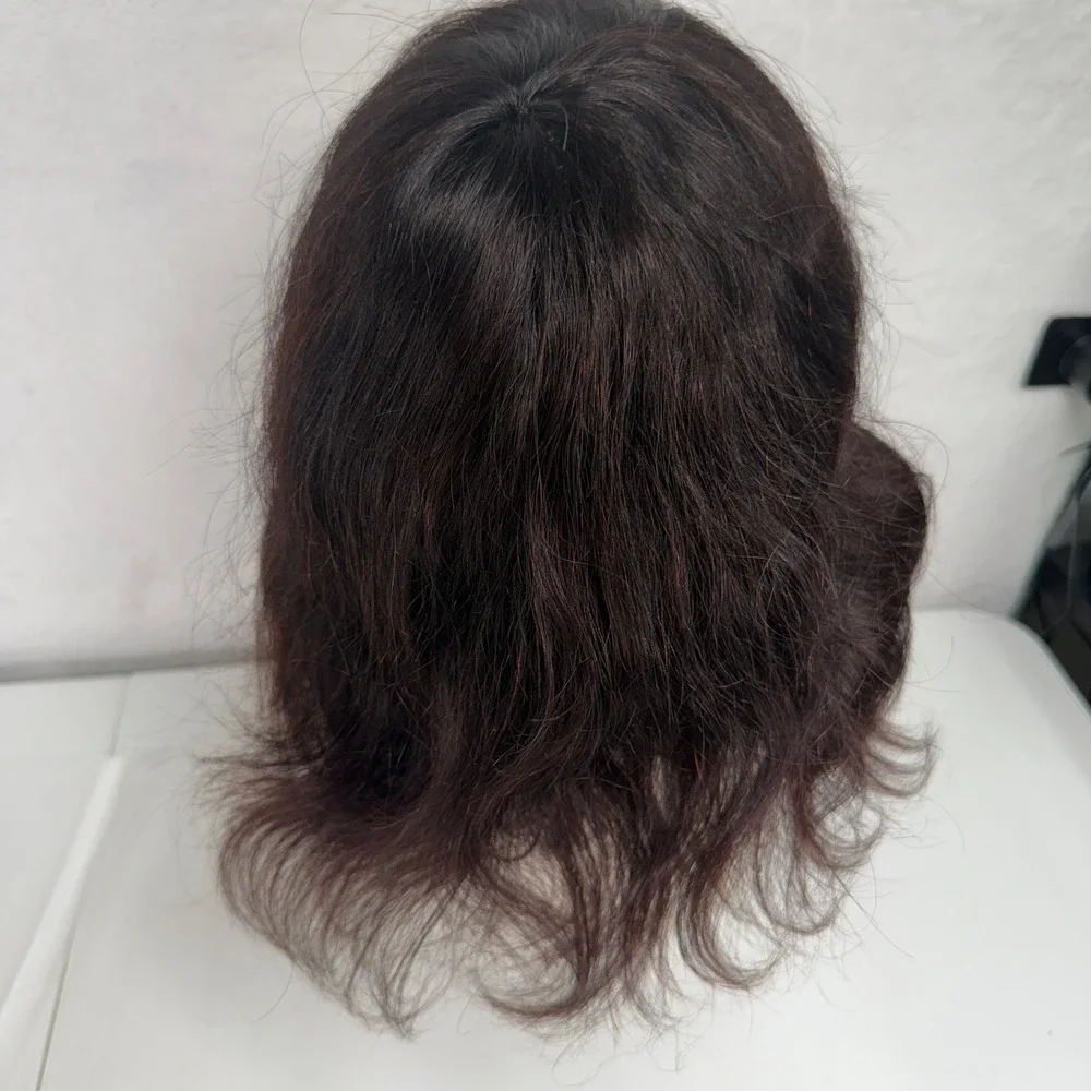 Model Model Human Hair Wig Wavy Bob Dark Brown Lace Front Adjustable Straps